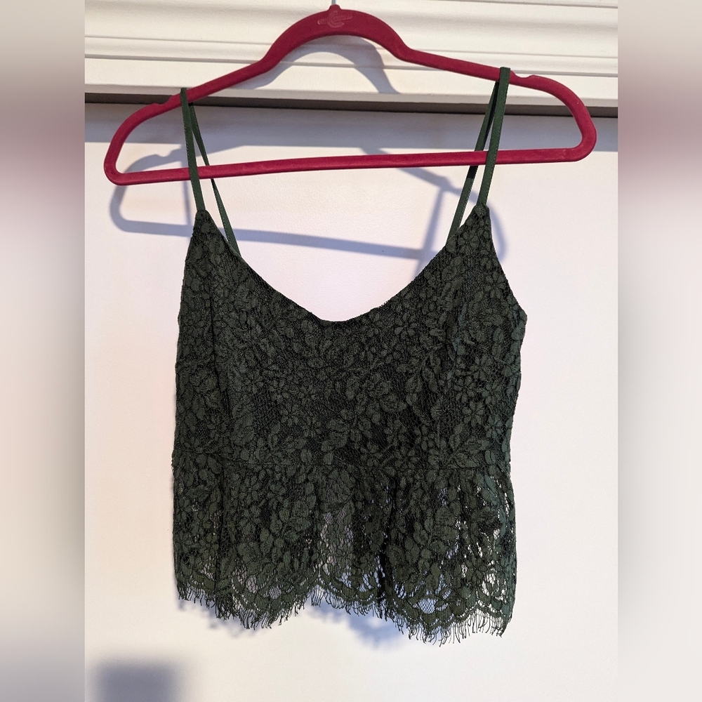 Dark green women's lace crop peplum top